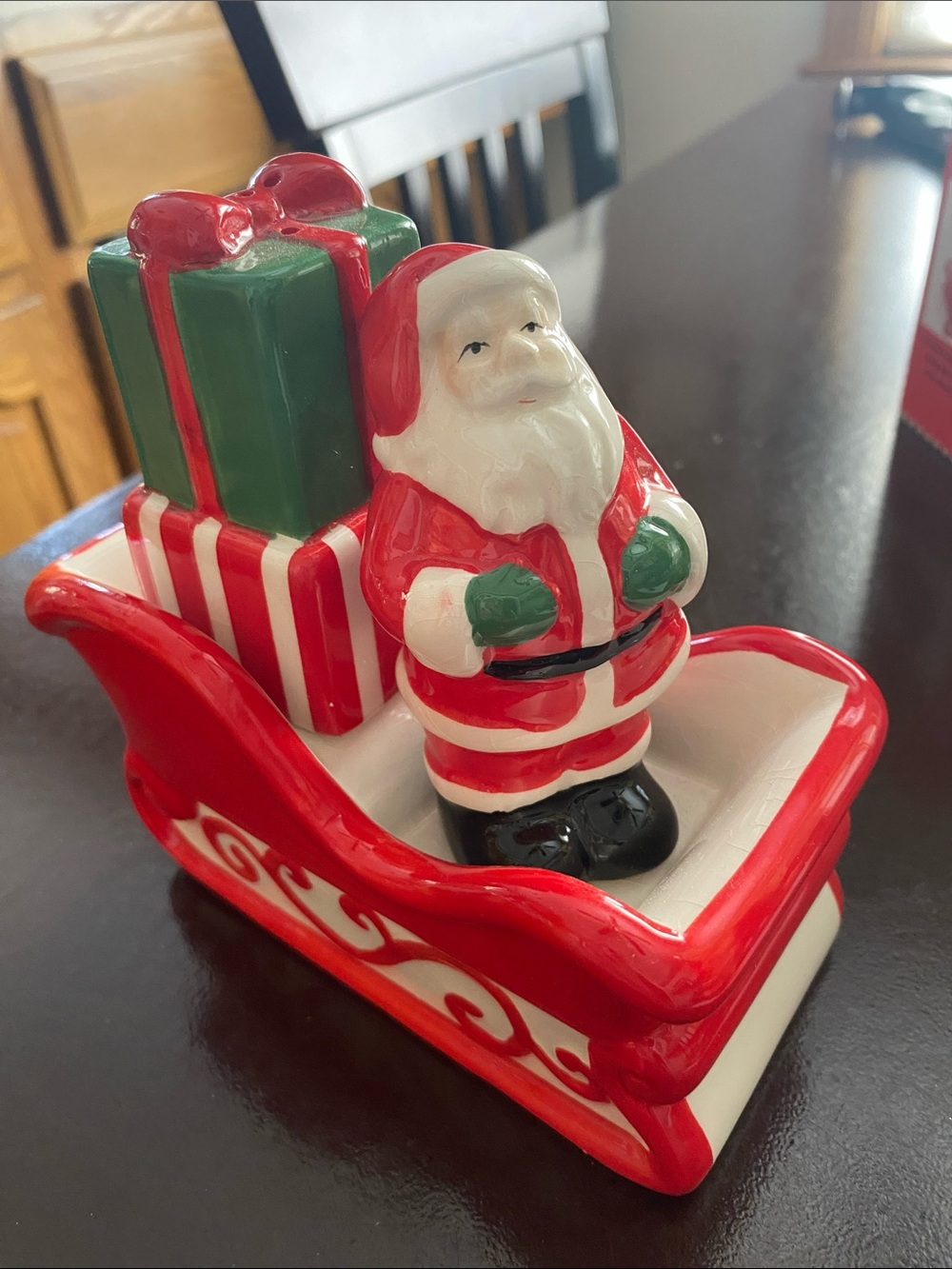 Red Santa Sleigh Figurine with Green Gifts - Holiday Table Decor